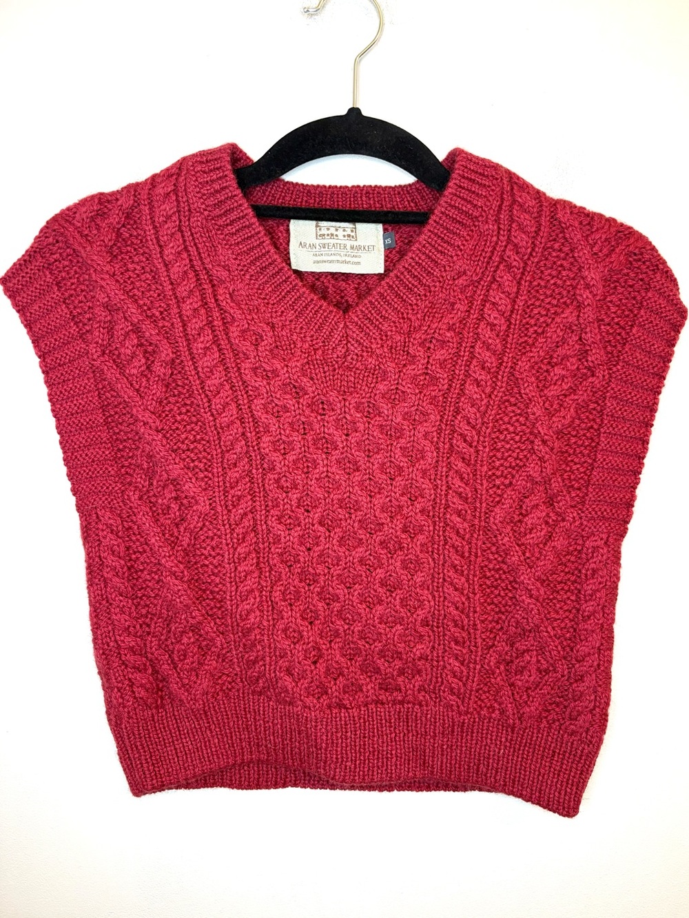 Aran Sweater Market XS Merino Wool Cable Knit Sweater Vest Red Ireland